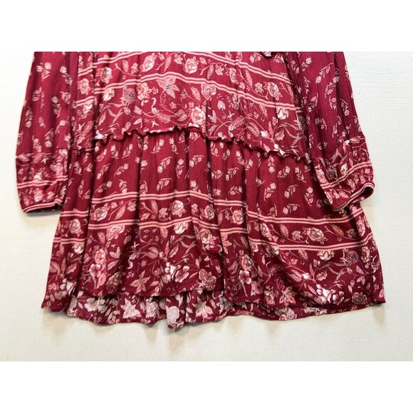 Knox Rose Womens Peasant Boho Tiered Dress Size L Burgundy Red Floral - Picture 6 of 11